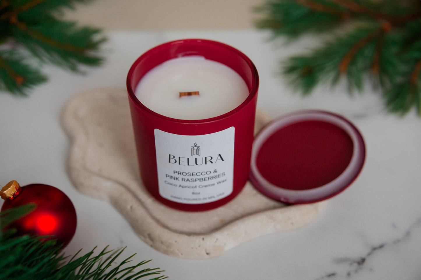 Prosecco & Pink Raspberries Candle in Red Jar