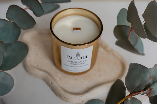 Amber Salt and Tonka Oud Candle in Gold Jar