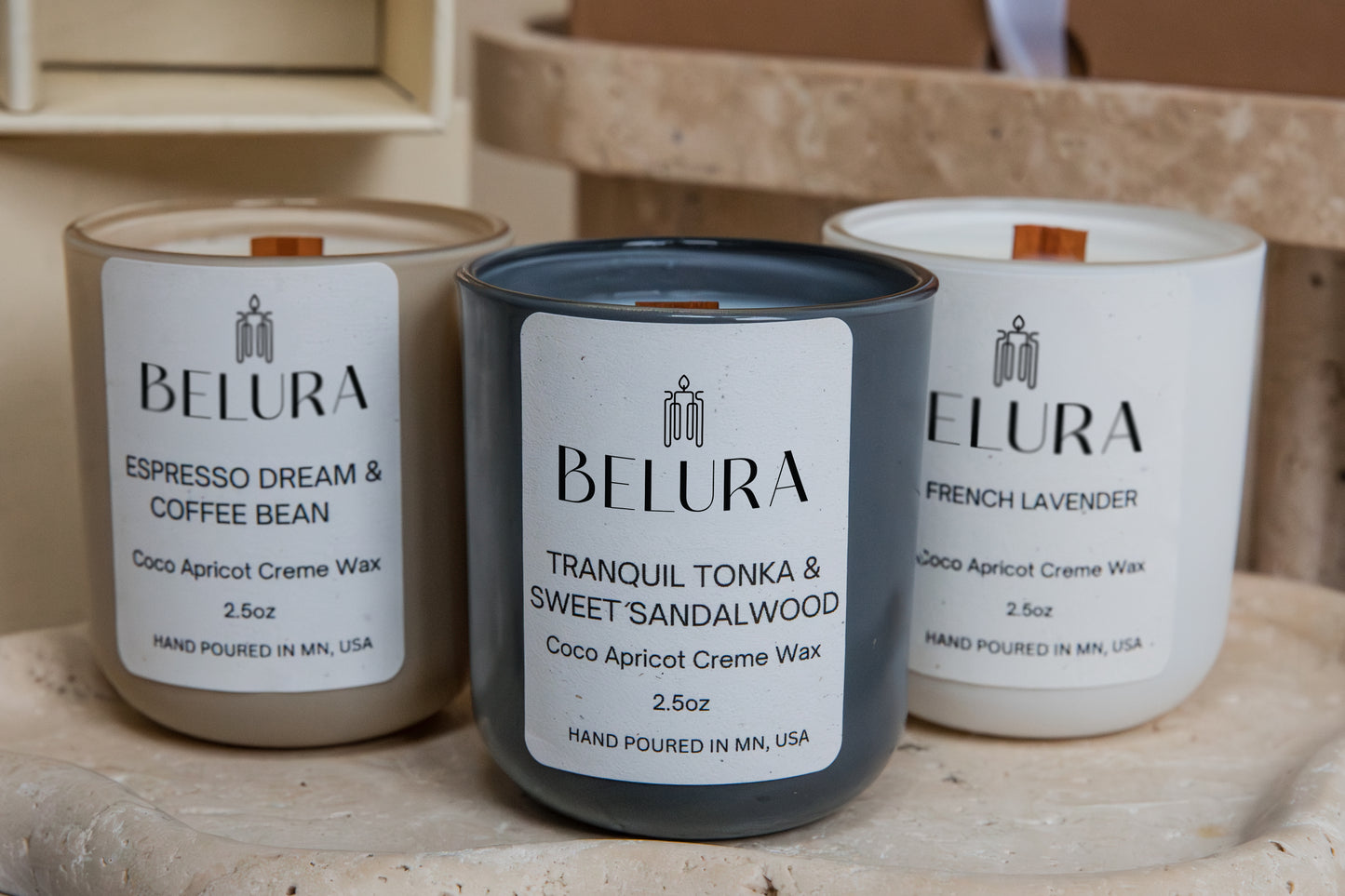 Elegant Candle Gift Set - Espresso Dream & Coffee Bean; Tranquil Tonka & Sweet Sandalwood; French Lavender