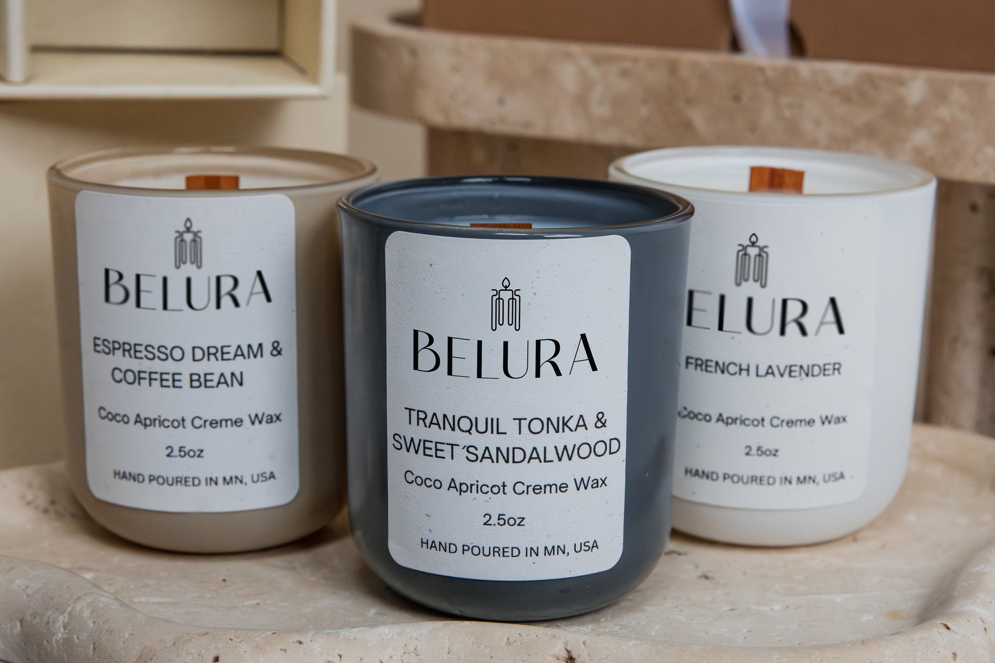 Elegant Candle Gift Set - Espresso Dream & Coffee Bean; Tranquil Tonka & Sweet Sandalwood; French Lavender