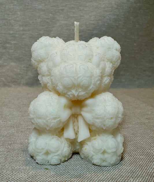Small Rose Bear Candle with a Bow