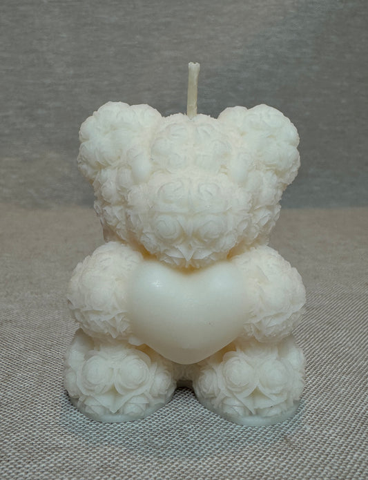 Small Rose Bear with a Heart Candle